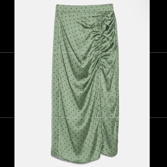 Zara Dresses & Skirts - Zara Mint Blue Green Polka Dot Ruching Midi Bloggers Favorite Skirt